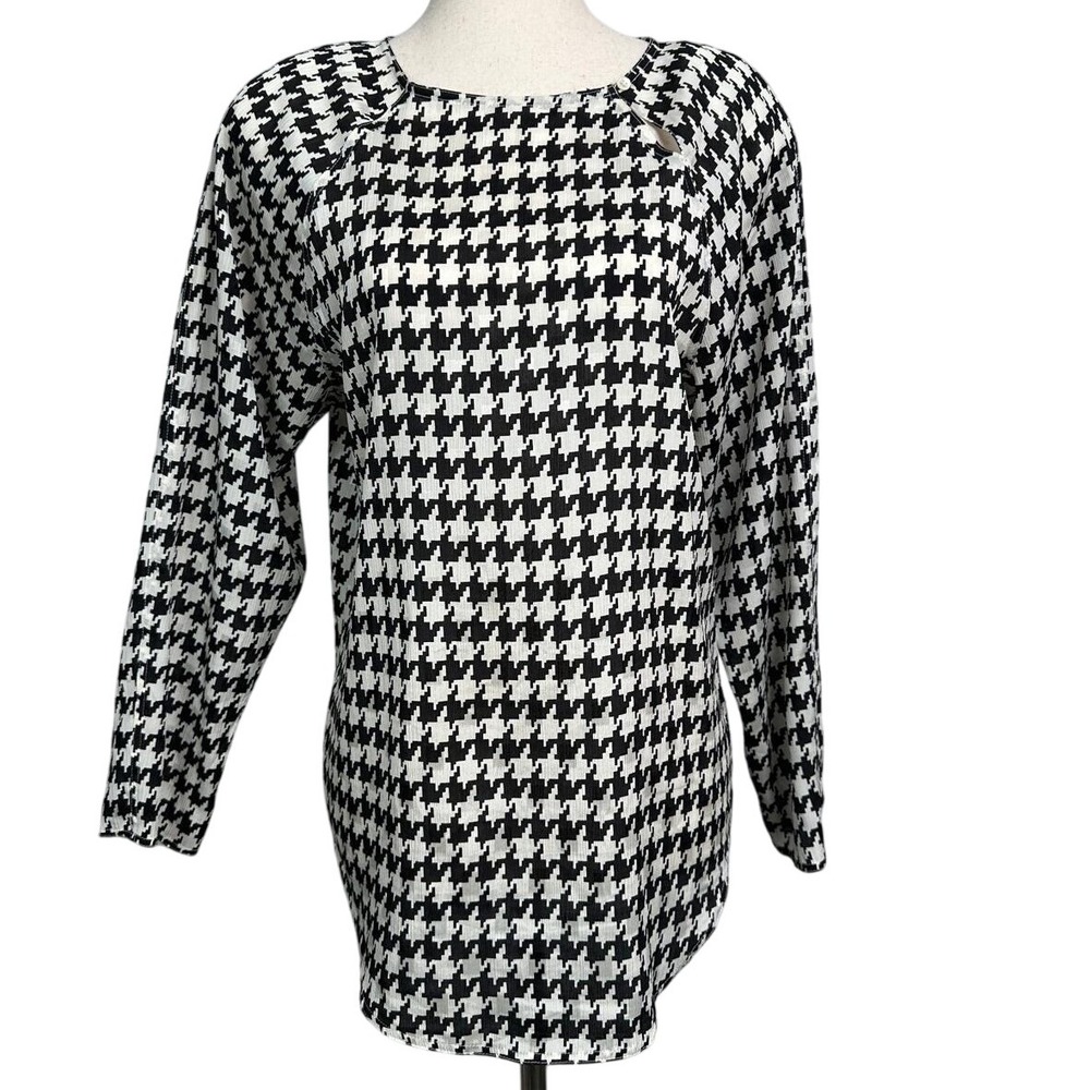 Liz Claiborne‎ Houndstooth Blouse Long Sleeve Button Detail Top Size 6